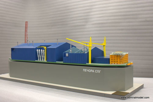Scale model of FLNG unit Pechora, cost unit, view on fore