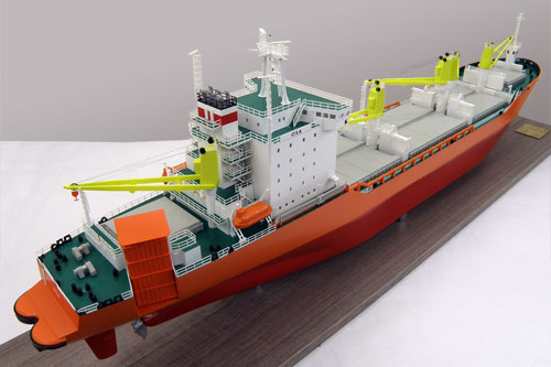 Scale model of icebreaking cargo vessel Kemerovo, aft view