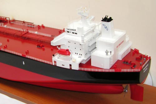 Scale model of tanker Takamar, stern
